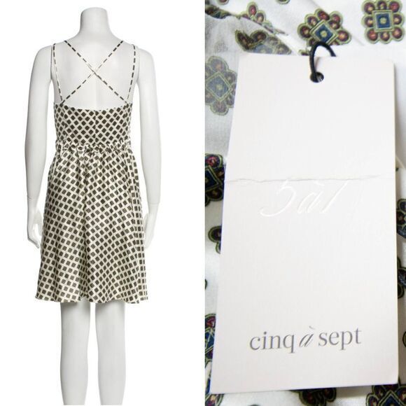 NEW Cinq à Sept 100% Silk Geneva Empire-waist Mini Dress, Ivory,  L - Picture 3 of 15